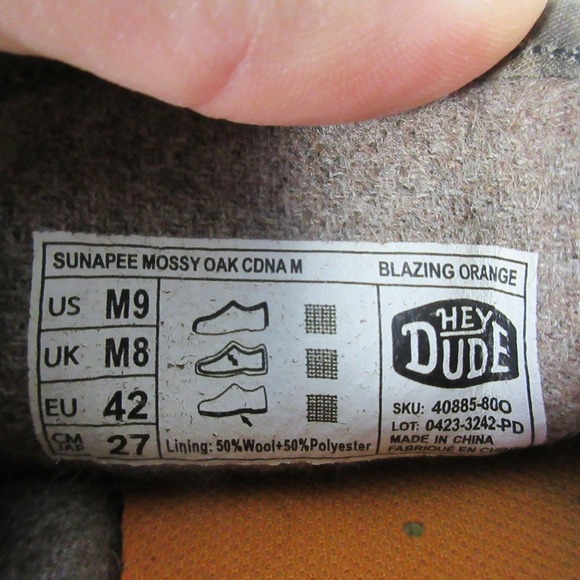 Hey Dude Sunapee Mossy Oak Slip On Loafers Men 9 Camo Orange Wool Comfort 422 - Picture 5 of 10